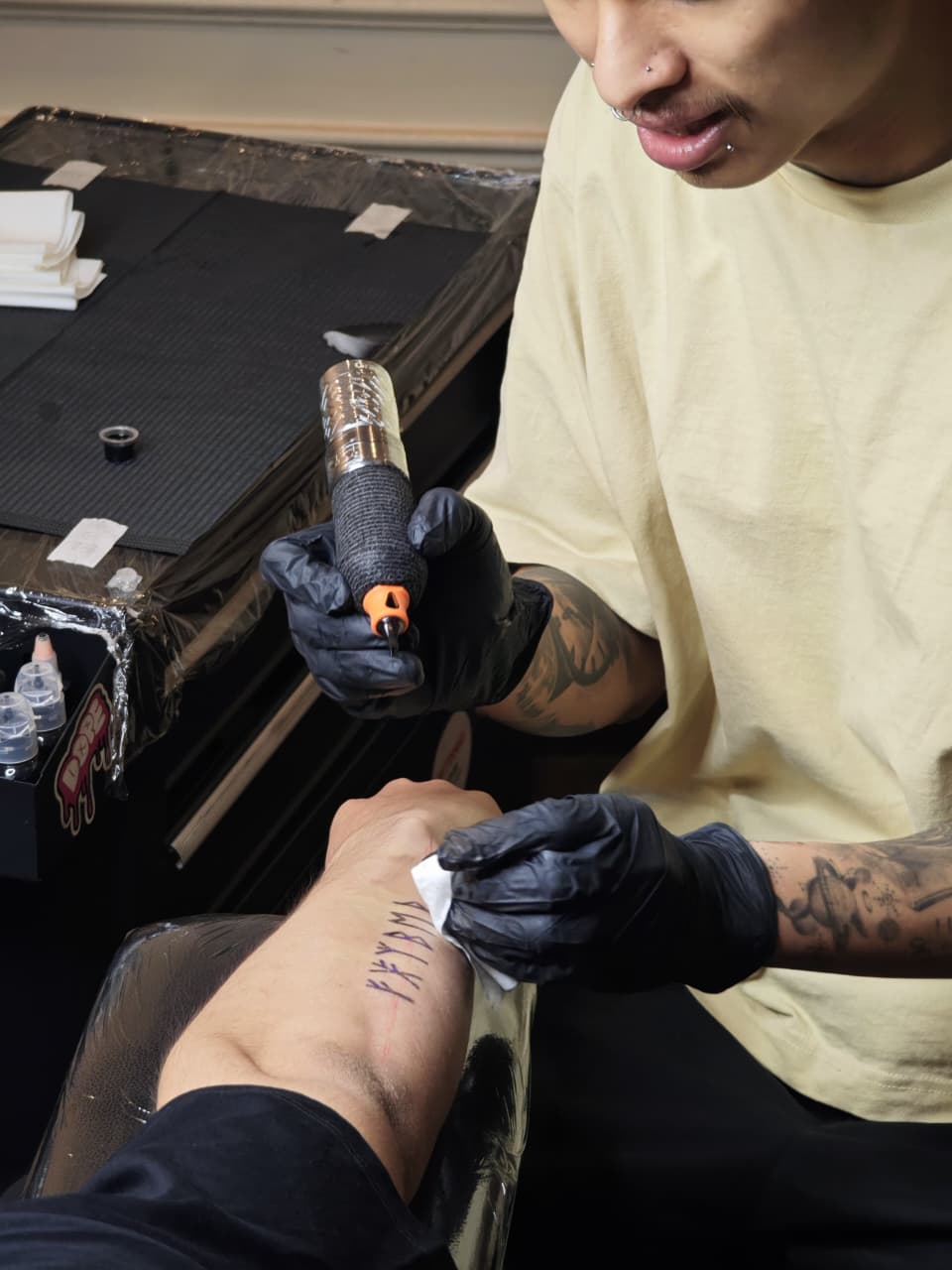 Sterile single-use piercing setup at Burrnink Studio, Hauz Khas