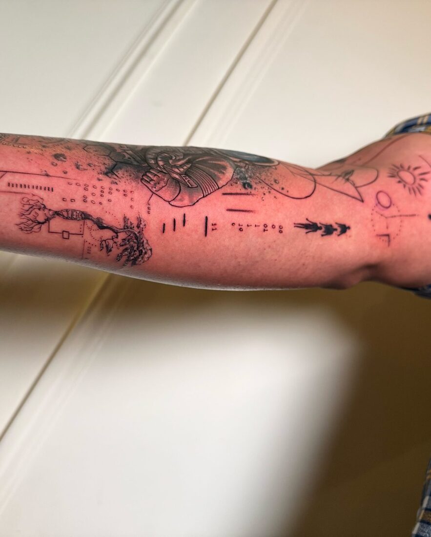 Geometric blackwork sleeve tattoo by The Quinted in Delhi